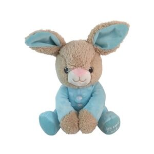 MTY Blue Bunny Plush My First Easter Rabbit Rattle Minky Dot Embroidered Eyes